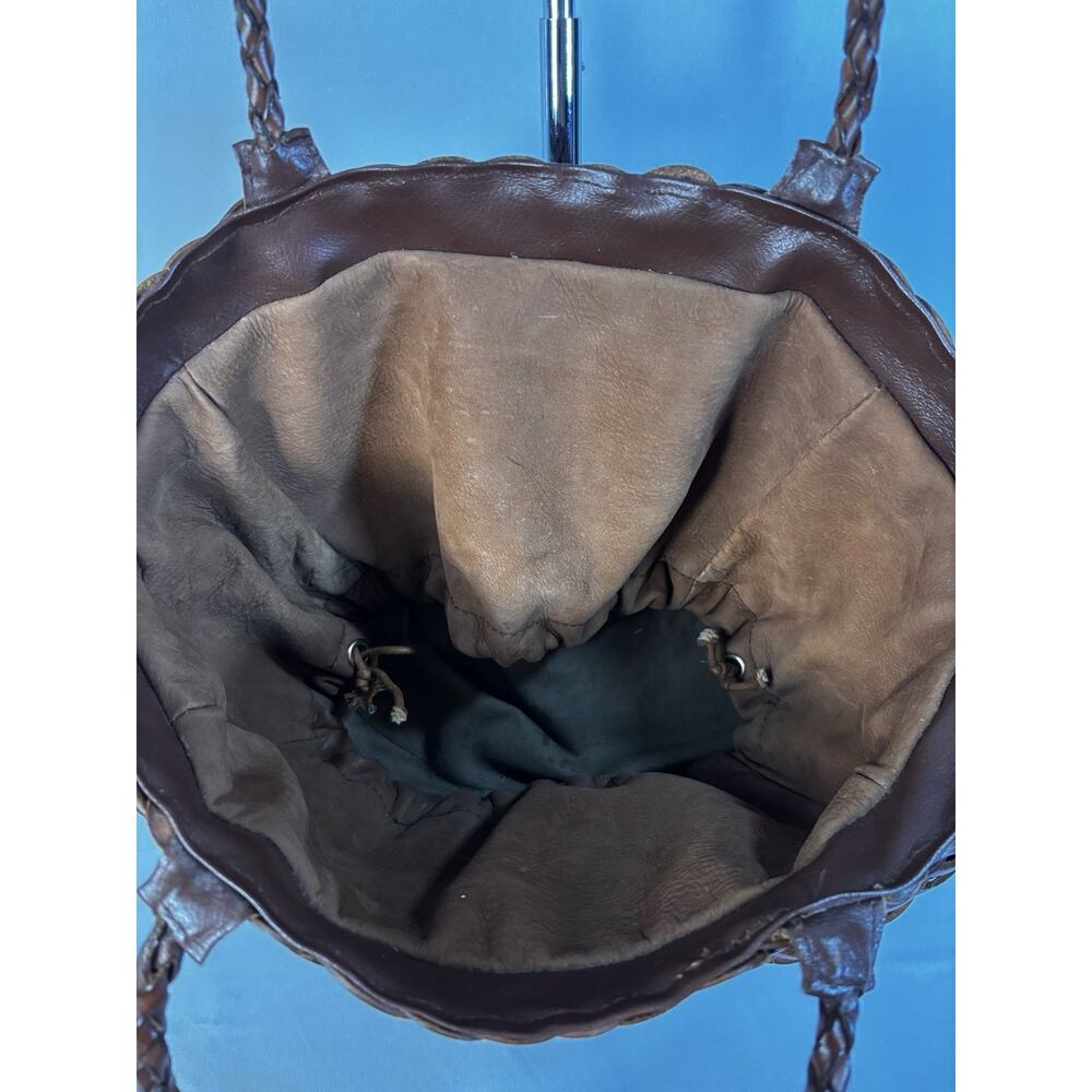 VTG Y2K Italy Woven Leather Tote Bag Cognac Brown Braided Intrecciato Style - Picture 8 of 16